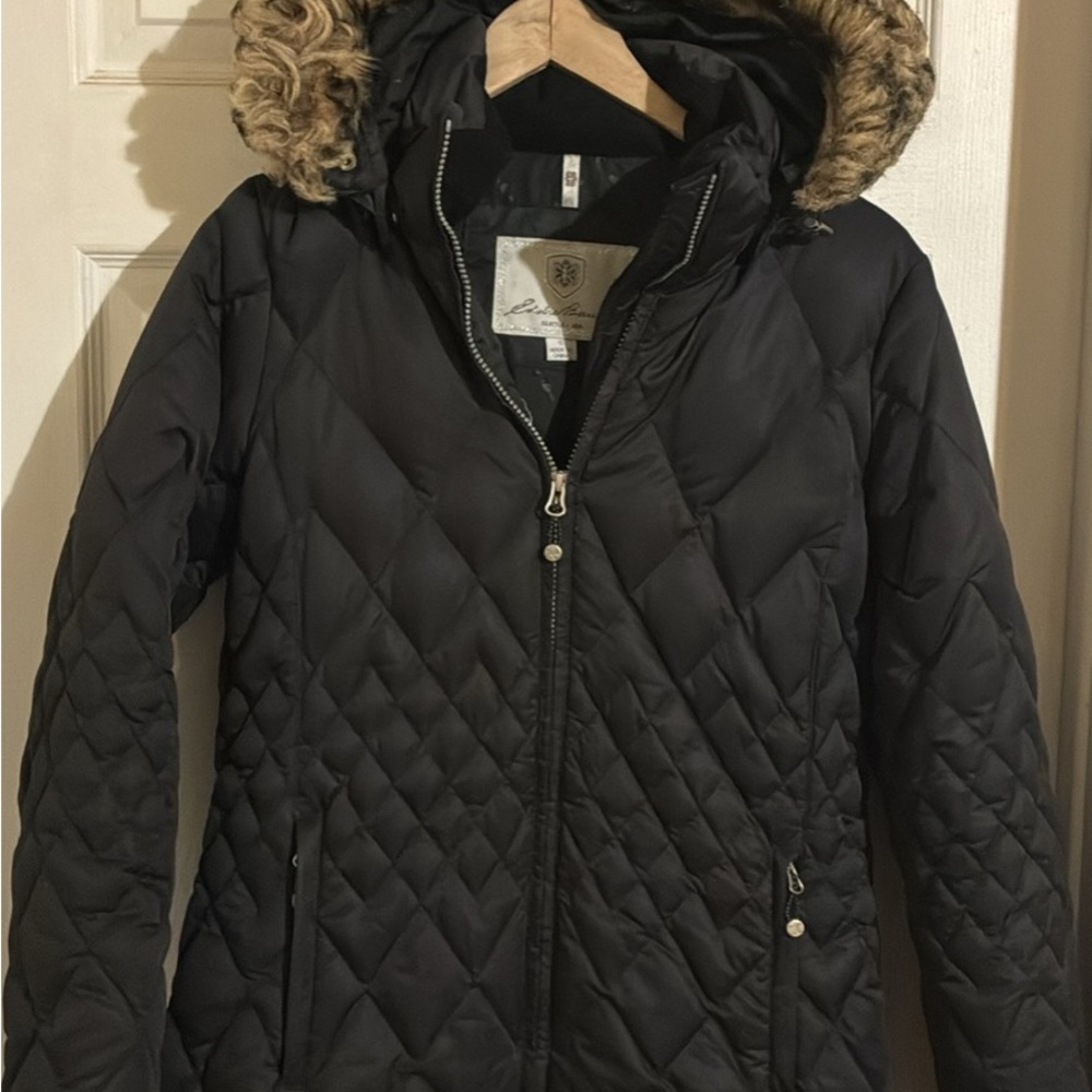 Eddie Bauer Quilted down Jacket with Faux Fur Hood goose parka